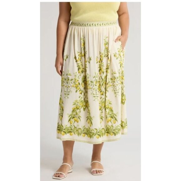 Max Studio Womens Yellow Lemon Pockets Linen Blend Maxi Skirt Plus Sz 2X New - Picture 7 of 10